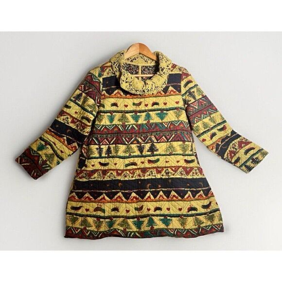 Upcycled Quilted  Medium Handmade Christmas Tunic Pullover Lagenlook.    R - Picture 1 of 8